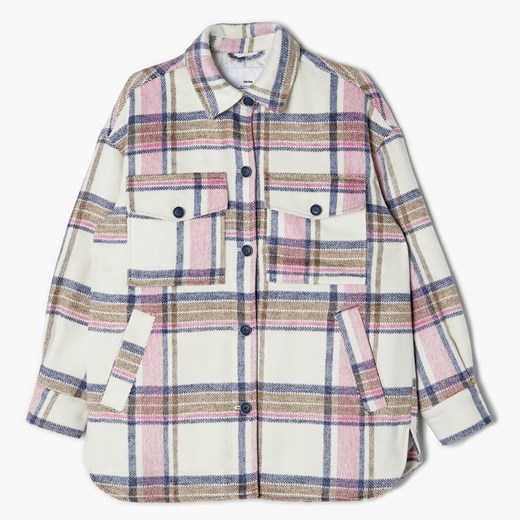 Cropp - Multikolorowa kurtka koszulowa w kratę - Granatowy Cropp M Cropp