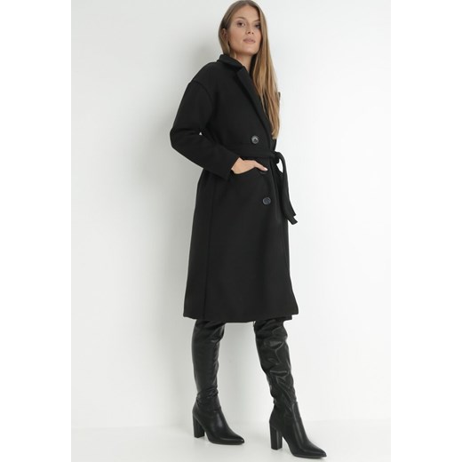 Czarny Płaszcz Dwurzędowy Wiązany Vepha ze sklepu Born2be Odzież w kategorii Płaszcze damskie - zdjęcie 144957330
