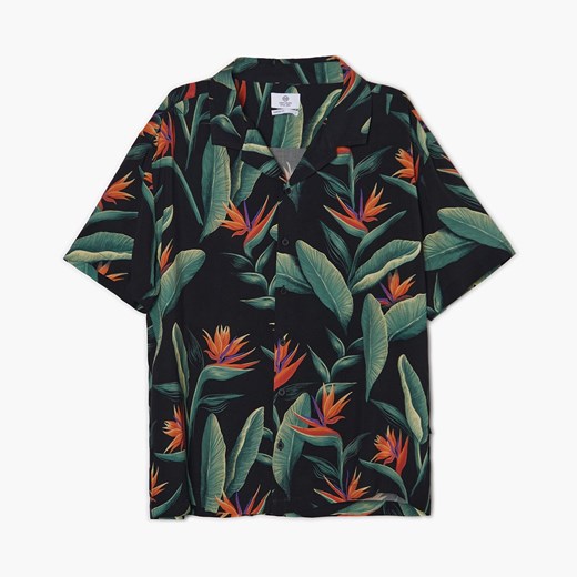 Cropp - Czarna koszula z roślinnym motywem - Czarny Cropp XL promocyjna cena Cropp
