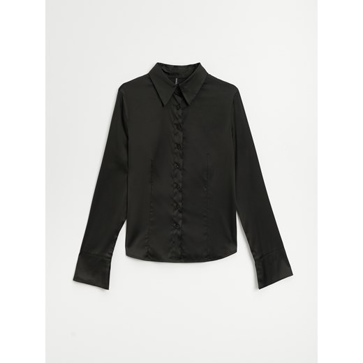 Błyszcząca koszula slim fit czarna - Czarny House L House