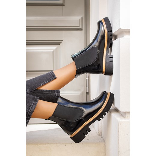 Lakierowane botki Olwa czarny Saway 38 okazja saway