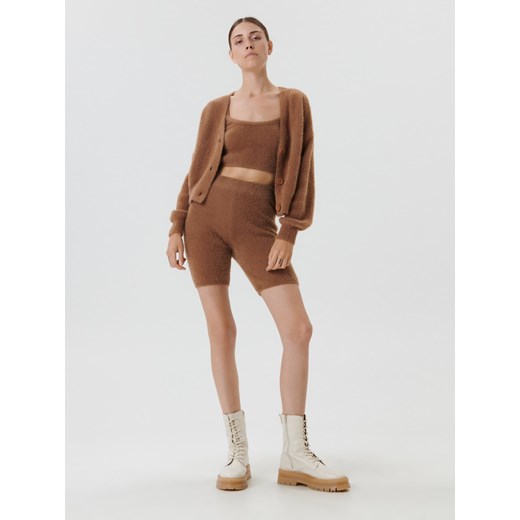 Sinsay - Komplet: sweter, crop top i szorty - Brązowy Sinsay XS Sinsay