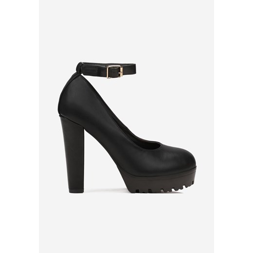 Czarne Czółenka na Wysokim Słupku i Platformie z Paskiem Zisse 39 okazja born2be.pl