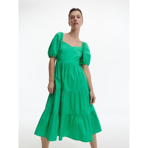 Reserved - Bawełniana sukienka z falbanami - Zielony Reserved XS promocja Reserved