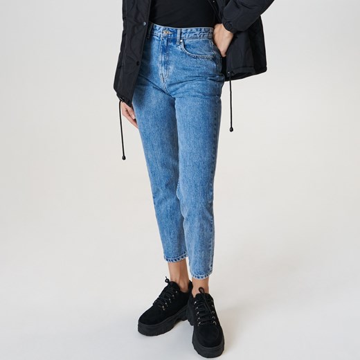 Sinsay - Jeansy mom high waist - Niebieski Sinsay 42 Sinsay