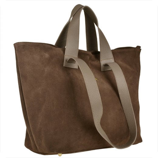 Torba shopper brąz taupe na ramię i do ręki zamsz naturalny ze sklepu melon.pl w kategorii Torby Shopper bag - zdjęcie 145239363