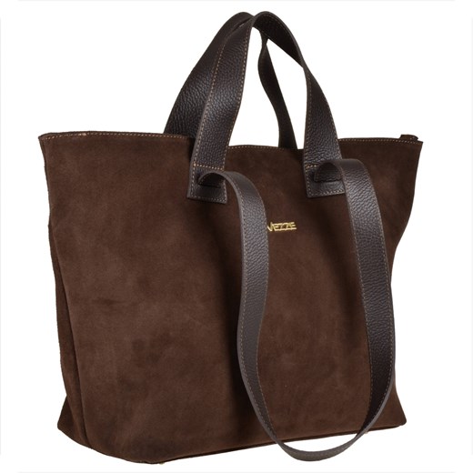 Torba shopper brąz czekolada na ramię i do ręki zamsz naturalny ze sklepu melon.pl w kategorii Torby Shopper bag - zdjęcie 145239442