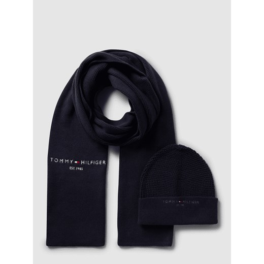 Szal z bawełny i czapka w pudełku prezentowym model ‘HORIZON’ Tommy Hilfiger One Size Peek&Cloppenburg