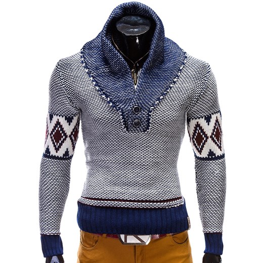 SWETER E48 - BIAŁY ombre niebieski sweter