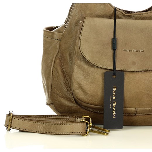 Włoska torebka skórzana z kieszenią z przodu retro bag handmade - MARCO MAZZINI uniwersalny okazja Verostilo