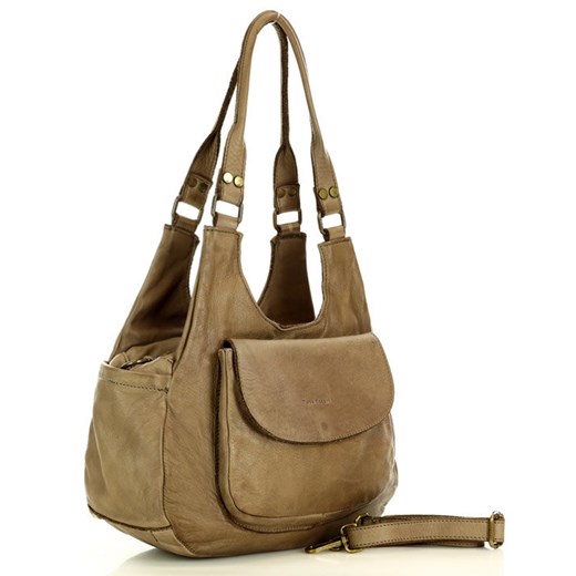 Włoska torebka skórzana z kieszenią z przodu retro bag handmade - MARCO MAZZINI uniwersalny promocyjna cena Verostilo