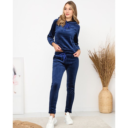 Granatowy damski welurowy komplet dresowy z ociepleniem- Odzież Royalfashion.pl L/XL - 41 royalfashion.pl