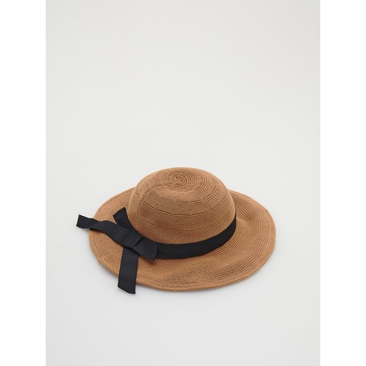 Reserved - Bawełniany kapelusz z kokardą - Beżowy Reserved S okazja Reserved