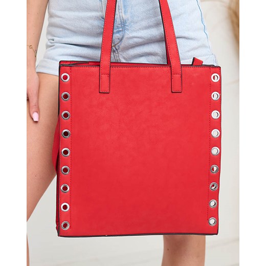 Czerwona damska torebka shopper z przelotkami - Akcesoria Royalfashion.pl Uniwersalny royalfashion.pl