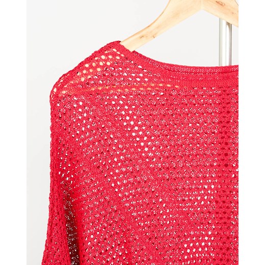 Czerwony prześwitujący damski sweter z obniżonymi ramionami - Odzież Royalfashion.pl Uniwersalny royalfashion.pl
