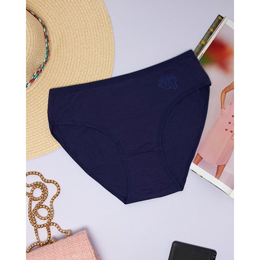 Granatowe damskie majtki bawełniane z wyhaftowanymi stopkami - Bielizna Royalfashion.pl XXL-44 royalfashion.pl