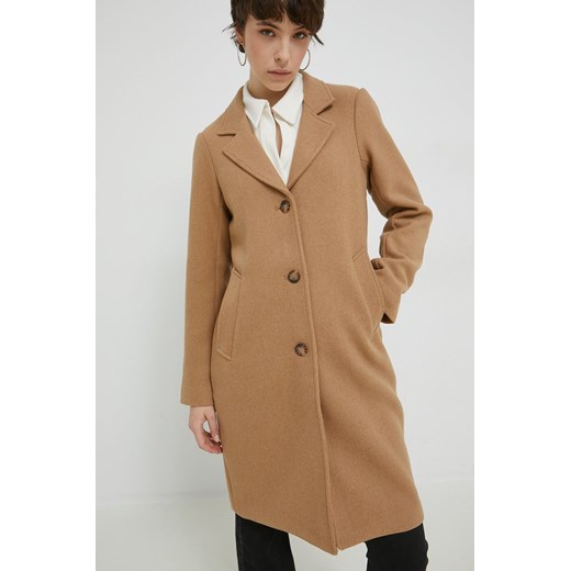 Abercrombie &amp; Fitch płaszcz z domieszką wełny kolor brązowy przejściowy ze sklepu ANSWEAR.com w kategorii Płaszcze damskie - zdjęcie 145408764