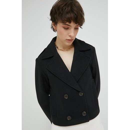 Abercrombie &amp; Fitch kurtka z domieszką wełny kolor czarny przejściowa ze sklepu ANSWEAR.com w kategorii Kurtki damskie - zdjęcie 145409054