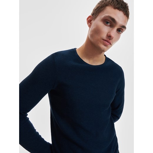 Reserved - Dopasowany sweter w prążki - Granatowy Reserved L Reserved