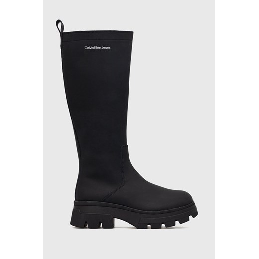Calvin Klein Jeans kozaki skórzane Chunky Combat damskie kolor czarny na 37 ANSWEAR.com