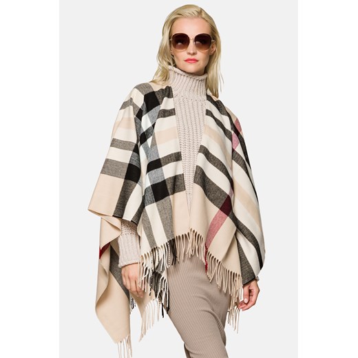Ponczo Damskie Beżowe w Kratę Tartan Lancerto Lancerto S.A.