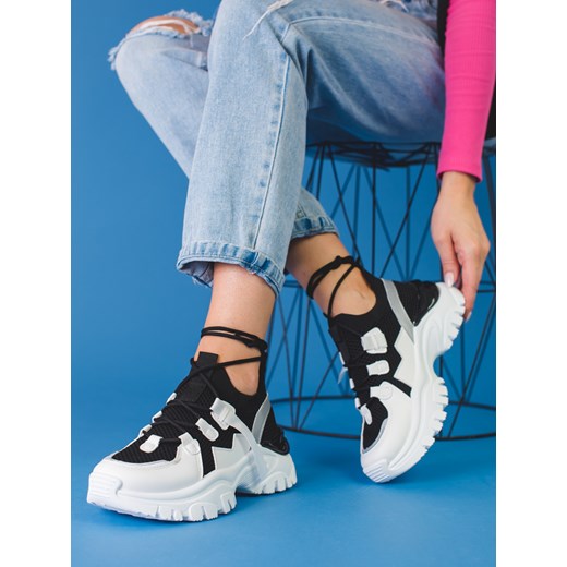 sneakersy damskie na platformie shelovet czarno białe 41 czasnabuty.pl