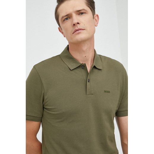 BOSS polo bawełniane 50468301 kolor zielony z aplikacją 50468301 ze sklepu ANSWEAR.com w kategorii T-shirty męskie - zdjęcie 145497310