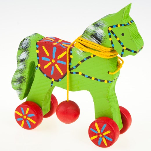 Tradycyjna zabawka ludowa - folk konik na kółkach - zielony z kulką folkstar-pl zielony 