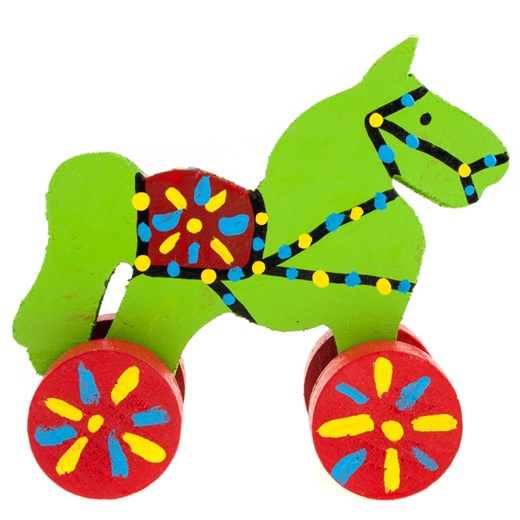 Tradycyjna zabawka ludowa - mały folk konik na kółkach - zielony folkstar-pl zielony abstrakcyjne wzory
