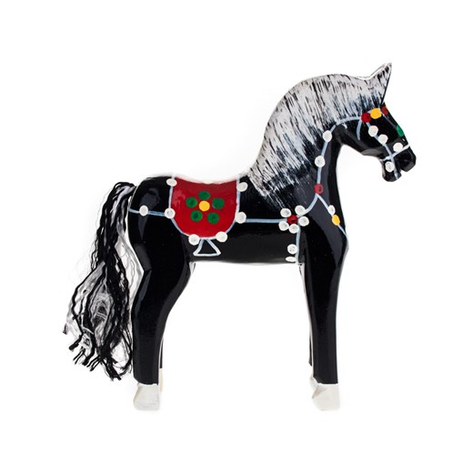 Tradycyjna zabawka ludowa - ręcznie rzeźbiony duży konik w ludowe wzory - czarny folkstar-pl czarny abstrakcyjne wzory