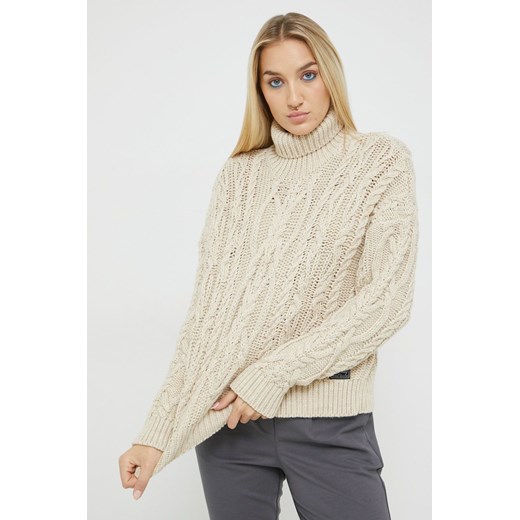 Superdry sweter z domieszką wełny kolor beżowy z golfem Superdry S ANSWEAR.com