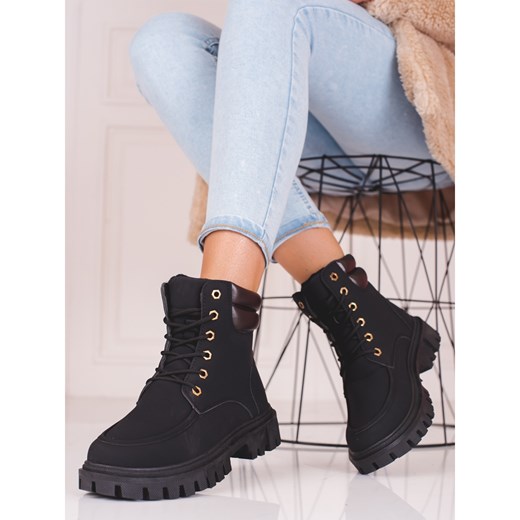 Workery damskie Shelovet czarne casual sznurowane