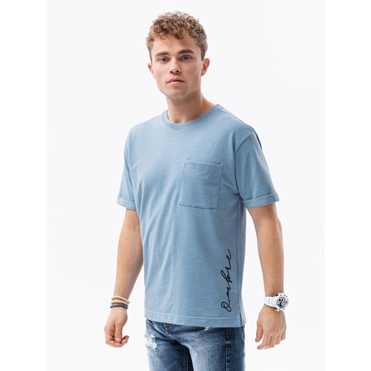 T-shirt męski z nadrukiem S1371 - niebieski M wyprzedaż ombre