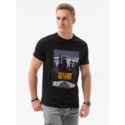 T-shirt męski z nadrukiem S1434 V-4B - czarny M okazyjna cena ombre