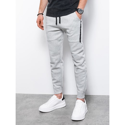Spodnie męskie dresowe joggery P961 - szare melanż XL promocyjna cena ombre