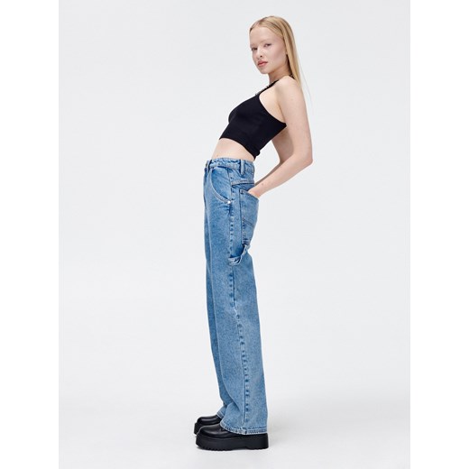 Cropp - Jeansy straight cargo - Niebieski Cropp 34 Cropp