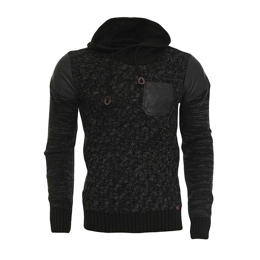 Sweter ze skórzanymi dodatkami Carisma Premium majesso-pl czarny kaptur