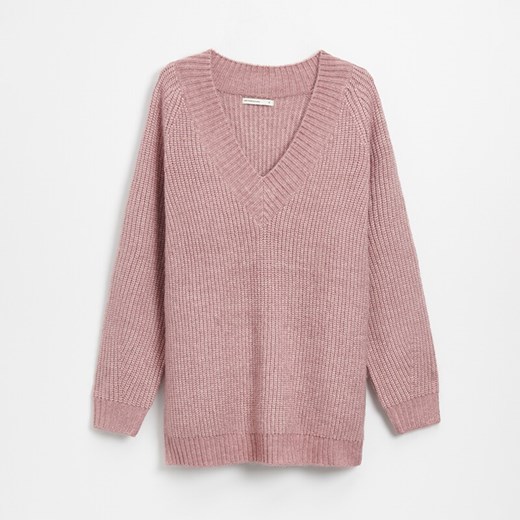 Długi sweter z dekoltem w serek różowy - Różowy House XS House