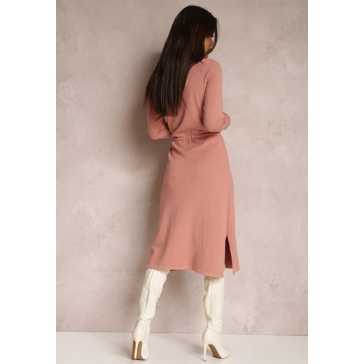 Różowa Sukienka z Wełną i Golfem Wiązana w Talii Alciolea Renee L Renee odzież promocyjna cena