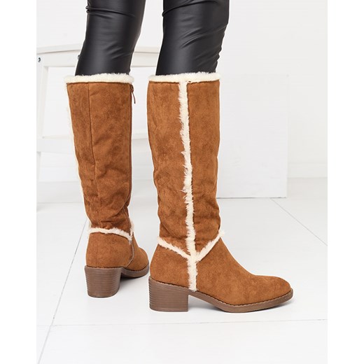 Camelowe damskie kozaki ze sztucznym futerkiem Zerriva - Obuwie Royalfashion.pl 41 royalfashion.pl