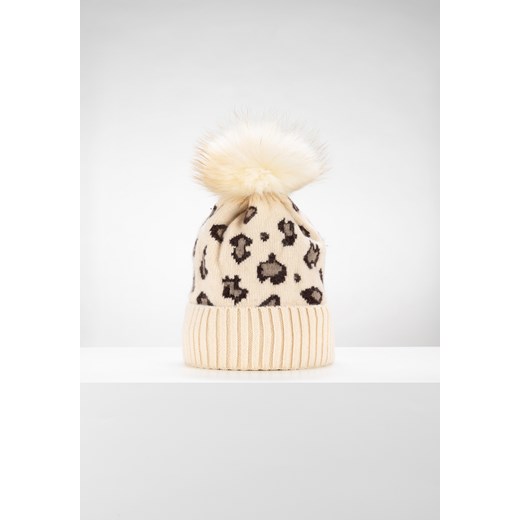 Ecru czapka w panterkę z futrzanym pomponem ze sklepu Molton w kategorii Czapki zimowe damskie - zdjęcie 145762243