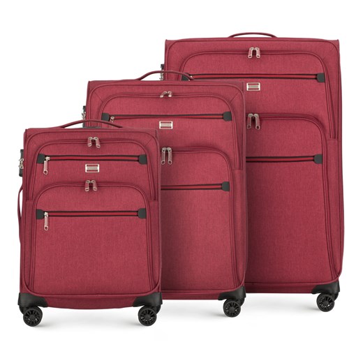 Zestaw walizek miękkich z czerwonym suwakiem bordowy ze sklepu WITTCHEN w kategorii Walizki - zdjęcie 145791554