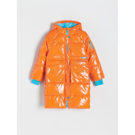 Reserved - Pikowany płaszcz z połyskiem - Pomarańczowy Reserved 128 (7-8 lat) Reserved