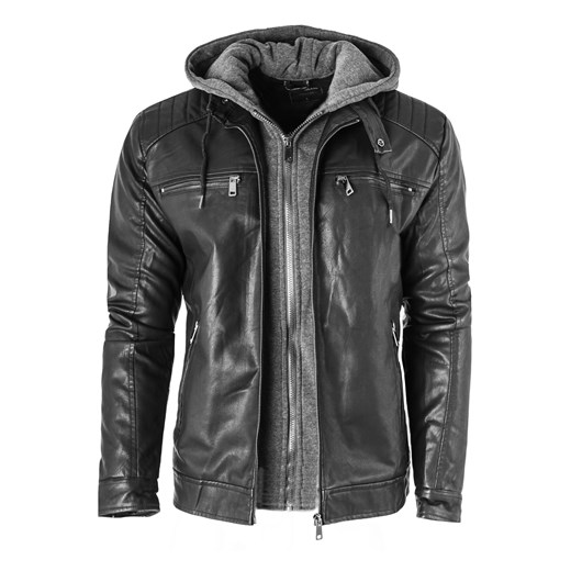 Zimowa kurtka skórzana na futrze YM-5551 czarna Risardi 3XL Risardi