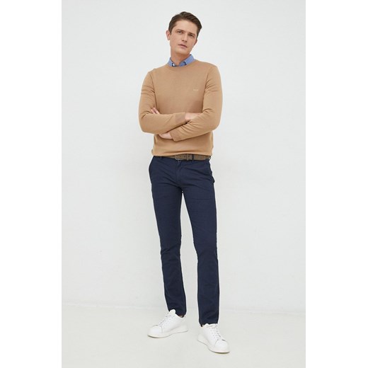 BOSS sweter wełniany męski kolor beżowy ze sklepu ANSWEAR.com w kategorii Swetry męskie - zdjęcie 145832022