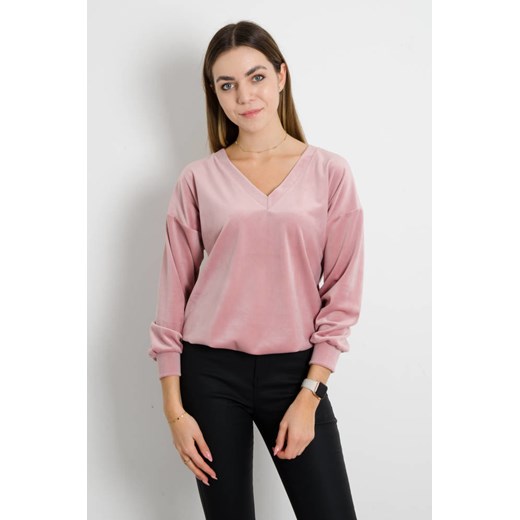 WELUROWA BLUZA Z DEKOLTEM W SEREK- RÓŻOWA Olika S/M olika.com.pl