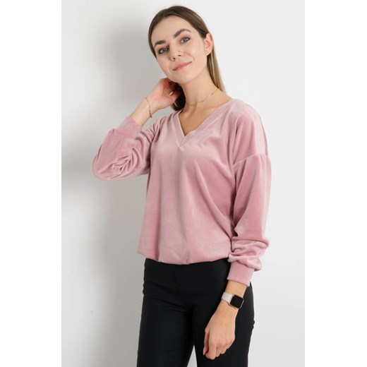 WELUROWA BLUZA Z DEKOLTEM W SEREK- RÓŻOWA Olika L/XL olika.com.pl