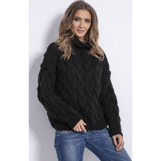 Sweter wełniany o grubym splocie w kolorze czarnym F839, Kolor czarny, Rozmiar S/M, Fobya ze sklepu Primodo w kategorii Swetry damskie - zdjęcie 145851321