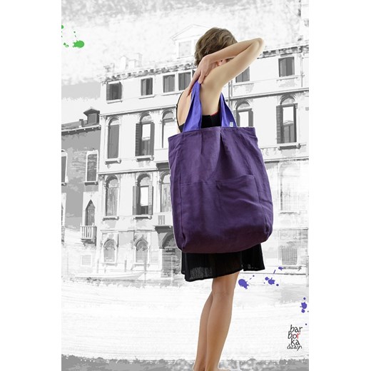 Torba shopper ekologiczna lniana XXL mybaze-com granatowy