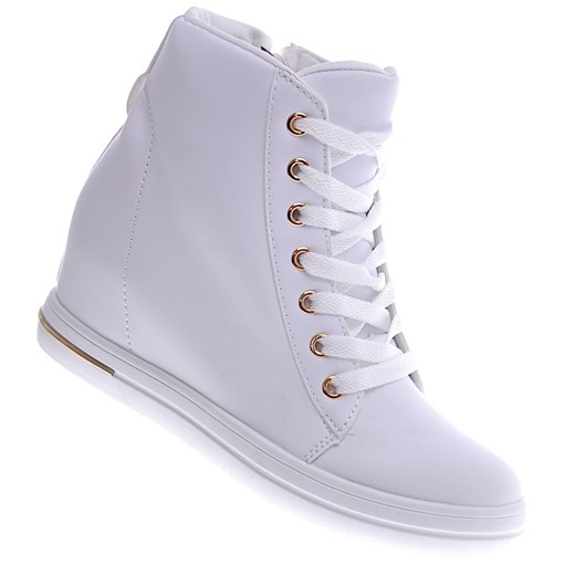 Białe sneakersy damskie na koturnie /C4-3 12815 T690/ ze sklepu Pantofelek24.pl w kategorii Trampki damskie - zdjęcie 145927710